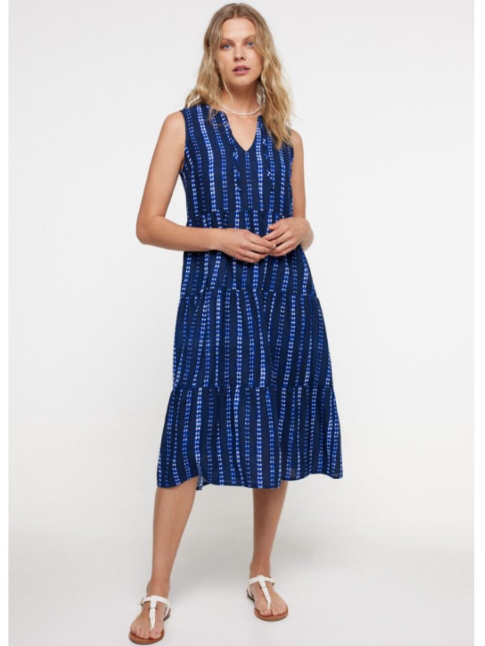 NWT Old Navy Blue White Tie Dye Tiered Midi Sundress Size S